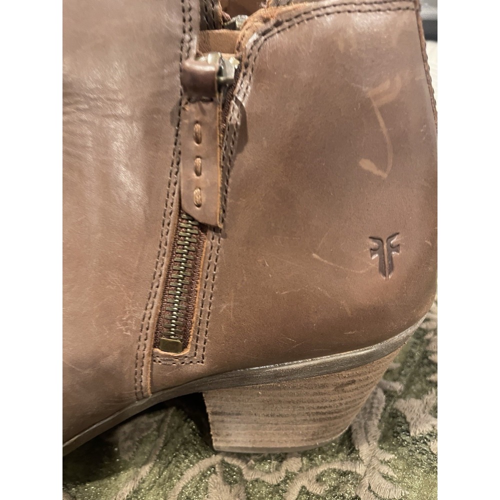 FRYE Judith Double Zip Ankle Boots Leather Brown‎ Block Heel Women's 8.5M - Picture 6 of 9